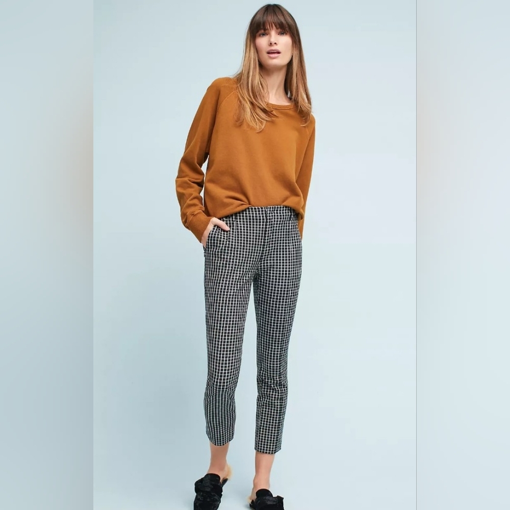 ANTHROPOLOGIE | Women's Blk/White Checkered Slim Cropped Trousers